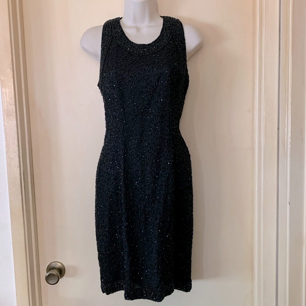 Laurence Kazar vintage black beaded cocktail dress size M